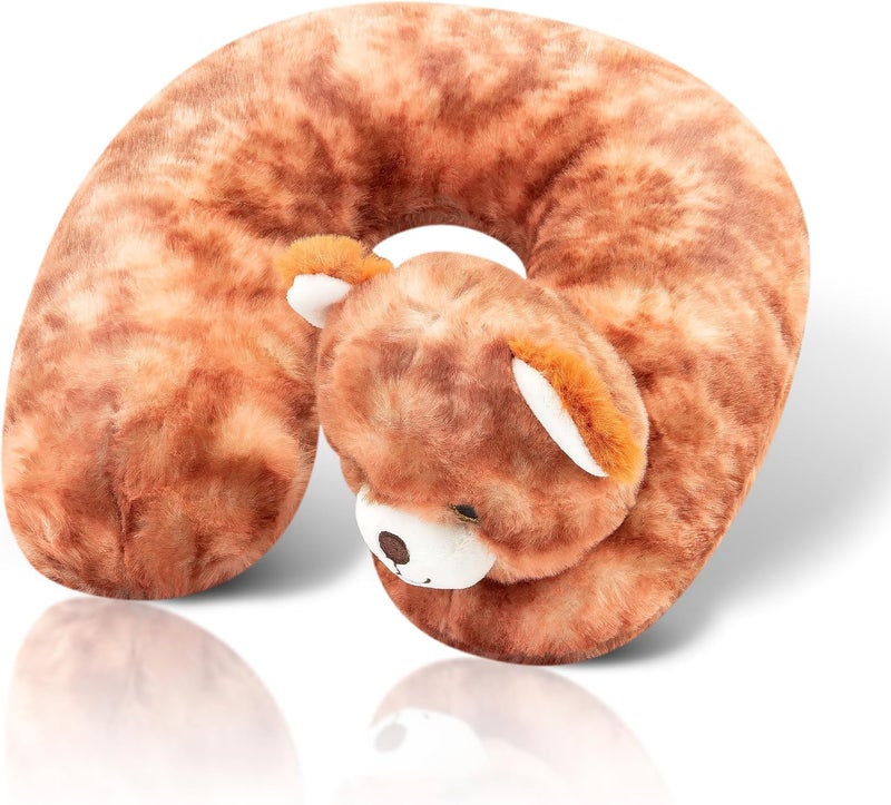 Cloudz Kids Super Soft N' Cuddly Animal Airplane Travel Neck Pillow! Keep Children Comfy and Supported with a Buddy While Traveling or just Resting at Home - Brown Bear - Image 1